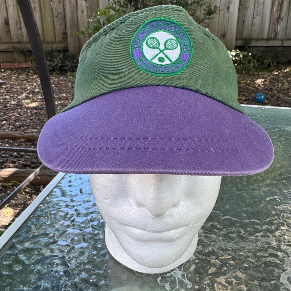Vintage Wimbledon The Championships Tennis Visor Green Purple‎ Cotton Adult 56cm